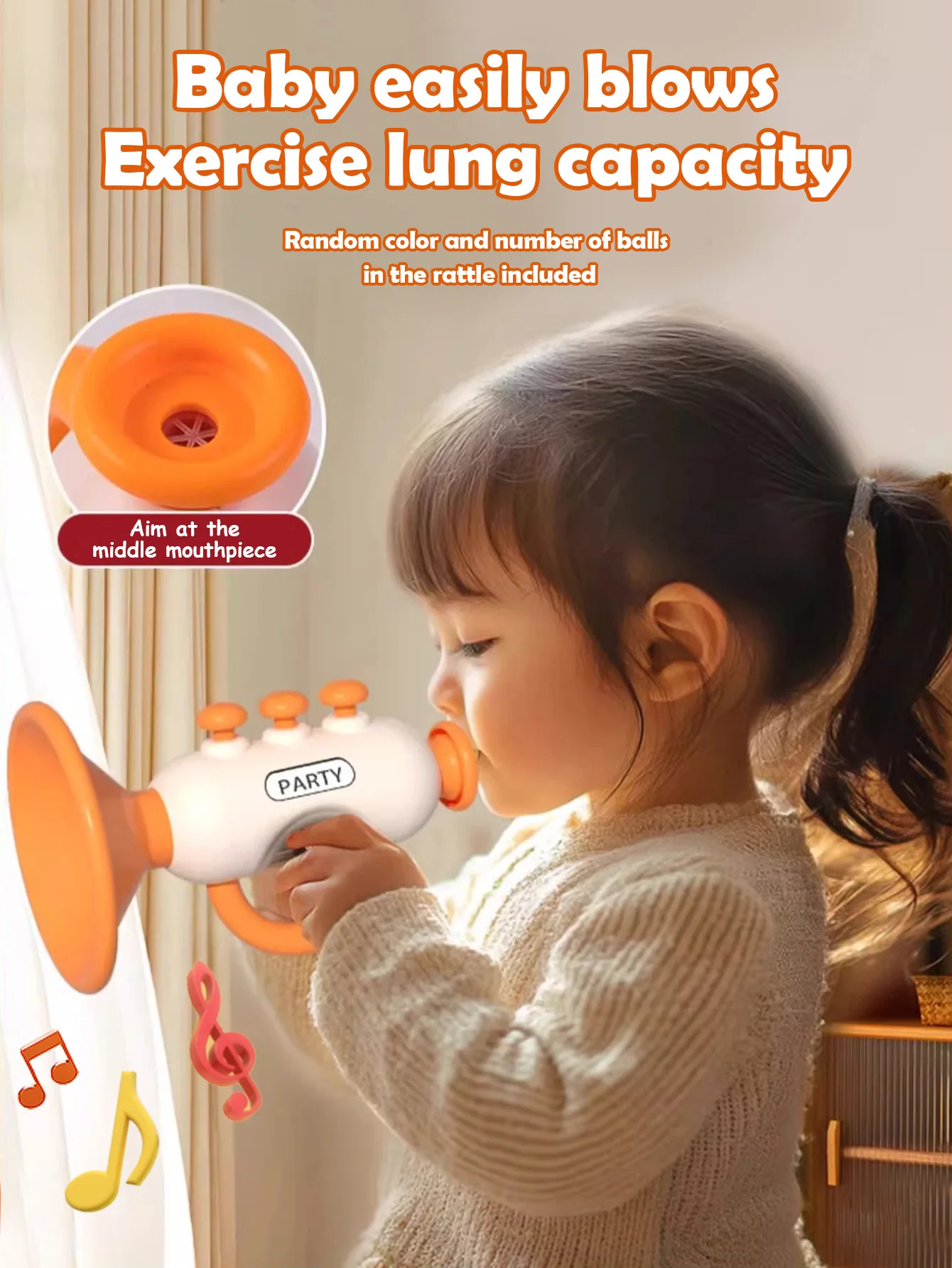 Kids Trumpet Toy, Learning Practicing Musical Instrument Travel Toy, Montessori early education Sensory Development Boys Girls