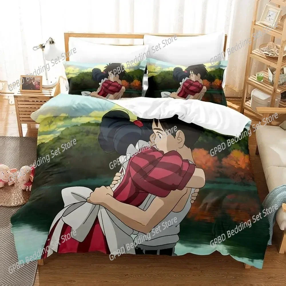 The Boy And The Heron Bedding Set Single Twin Full Queen King Size Bed Set Adult Kid Bedroom Duvetcover Sets Anime Bed Sheet Set