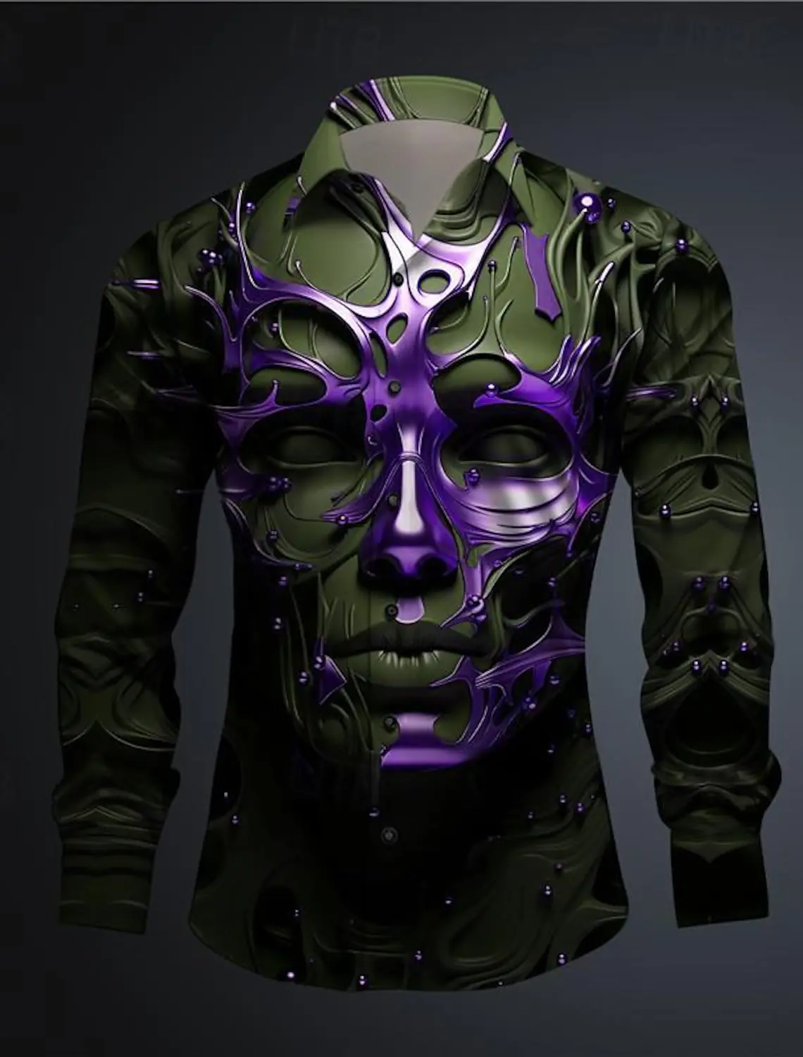 Mask Men's Subculture Casual 3D Printed Long Sleeve Shirt Party Street Vacation Spring Summer Lapel Long Sleeve