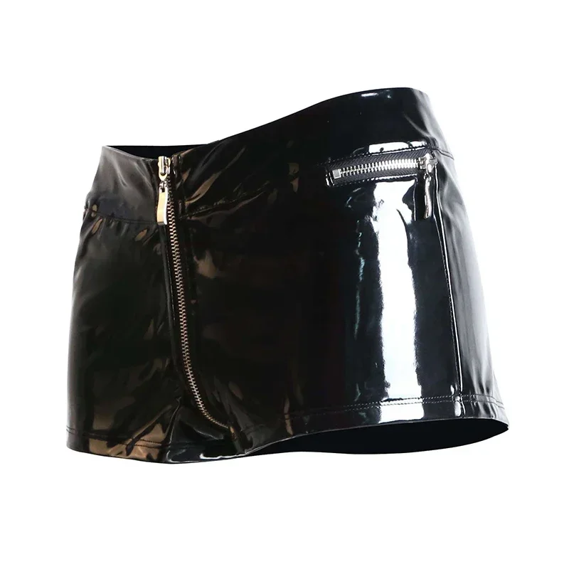 Women Shiny Patent Leather Shorts Open Crotch Zip Faux Latex Wet Look Hot Pants Ladies Sexy Disco Pole Dance Clubwear New Custom