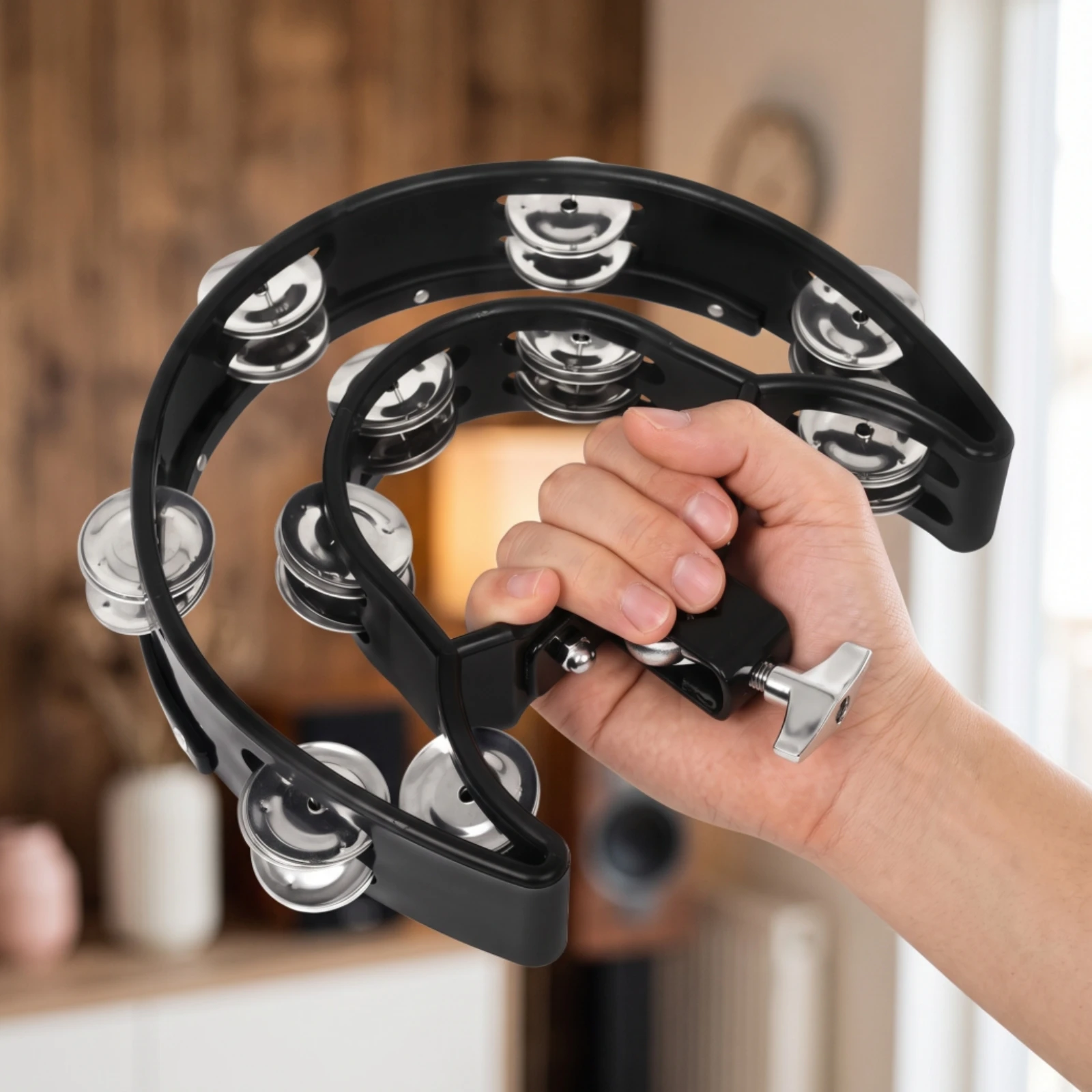 Mounted Tambourine Long-Lasting Tambourine with Mounting Bracket Percussion Instrument Sturdy Lightweight for Drummers, Drum Kit