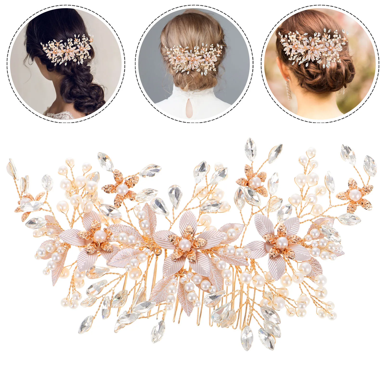 

Bridal Pearl Hair Comb Flower Rhinestone Crystal Wedding Headpiece Elegant Accessory for Bride Women Decorative Hair Combs
