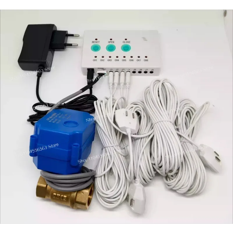 Leak Detector Kit, 3pcs 6-M Gold Probe Water Sensors + 2pcs 1/2 Inch (DN15) Brass Smart Overflow Valves