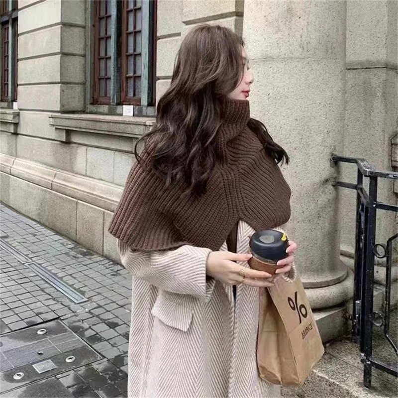 Autumn Winter Women Scarf Wild Warm Protect Neck Stretch Knitted Fake Collar Knitting Wool High Neck Pullover Bib Female R7RF