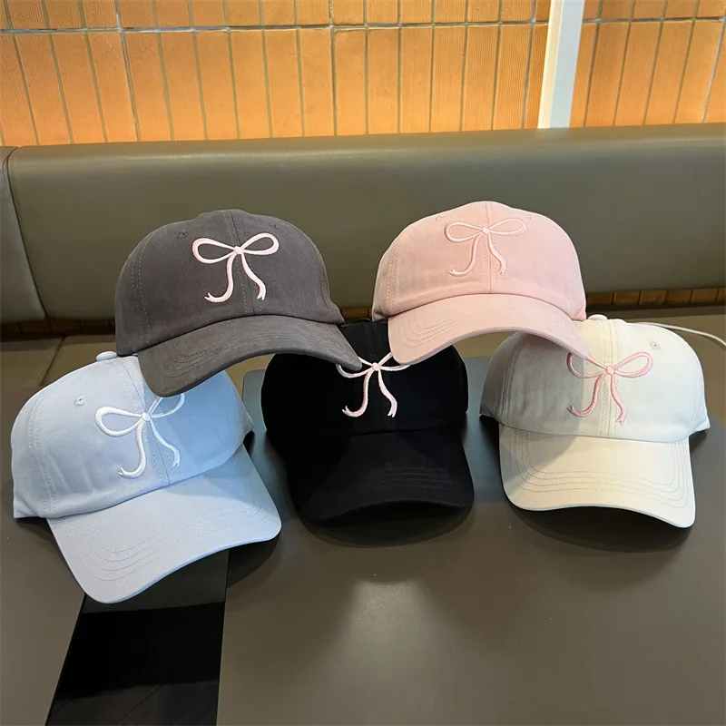 Korean Version Baseball Hat Sweet Bowknot Embroidery Womens Sports Outdoor Sun Hats Solid Color Adjustable Snapback Hats Gifts