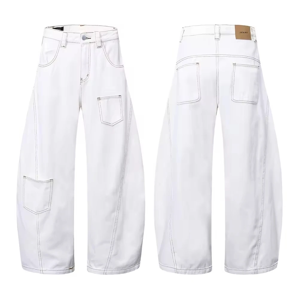 

Vintage American Straight Leg Jeans Women Loose Fit High Street White Washed Trendy Pocket Detail Casual Wide Leg Pants