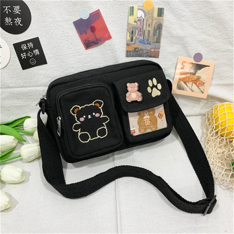 Lovely Bag with Bear Embroidery Stylish Crossbody Bag for Teenage Girl