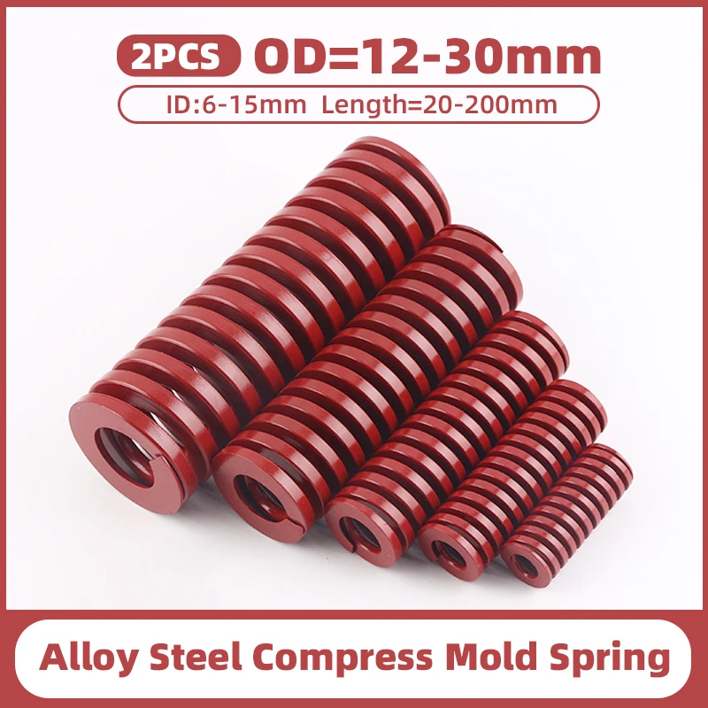 Creamily 2Pcs Red Medium Load Die Mold Spring Compression Spring Outer Diameter=12-30mm Inside Diameter=6-15mm Length=20-200mm