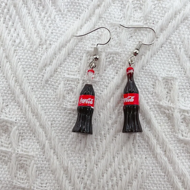 3D Coke Bottle Resin Pendant Earrings Funny Simulation Bottle Pendant Earrings for Women Party Fashion Jewelry