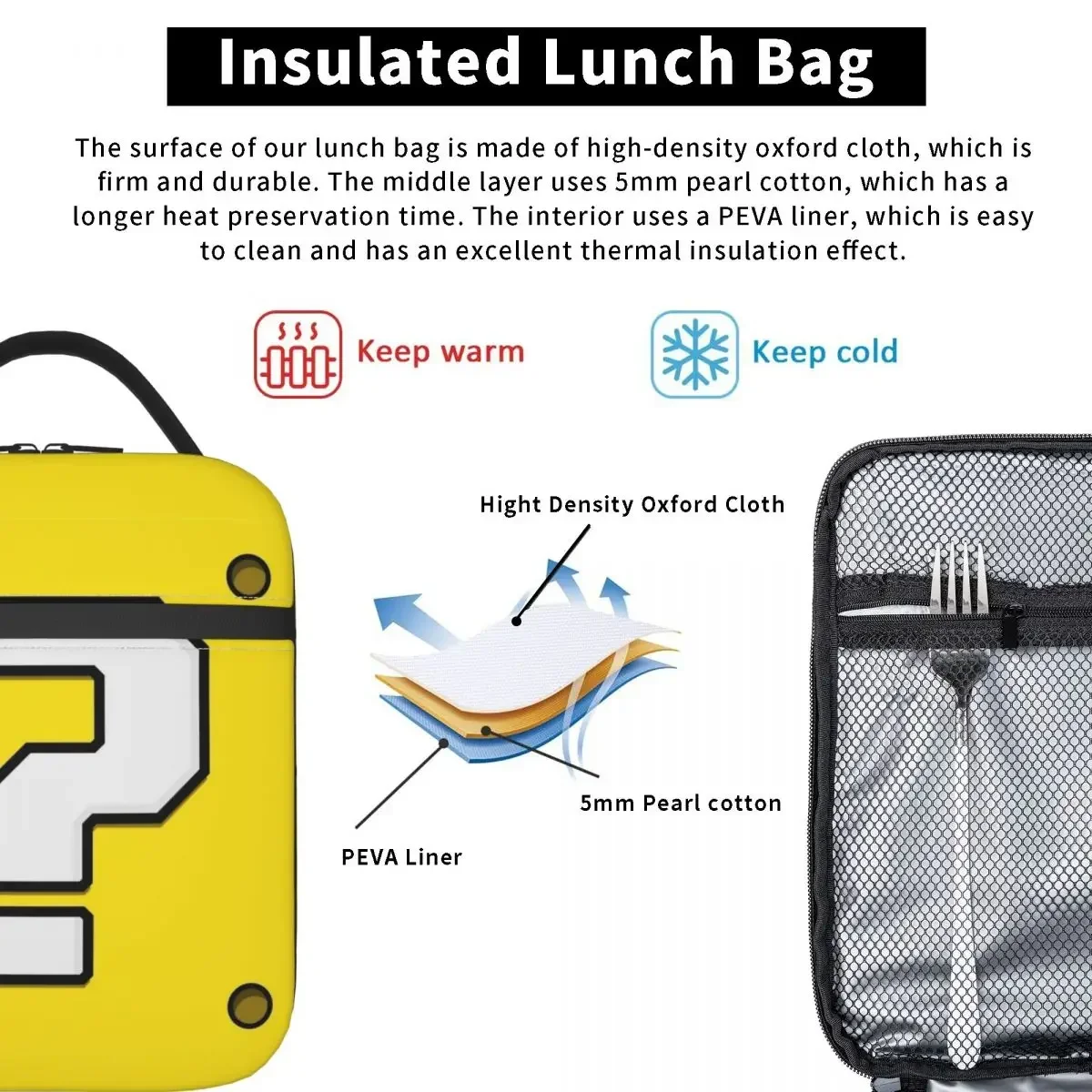 Question Block Product Insulated Lunch Bag For School Office Food Container Portable Thermal Cooler Lunch Boxes