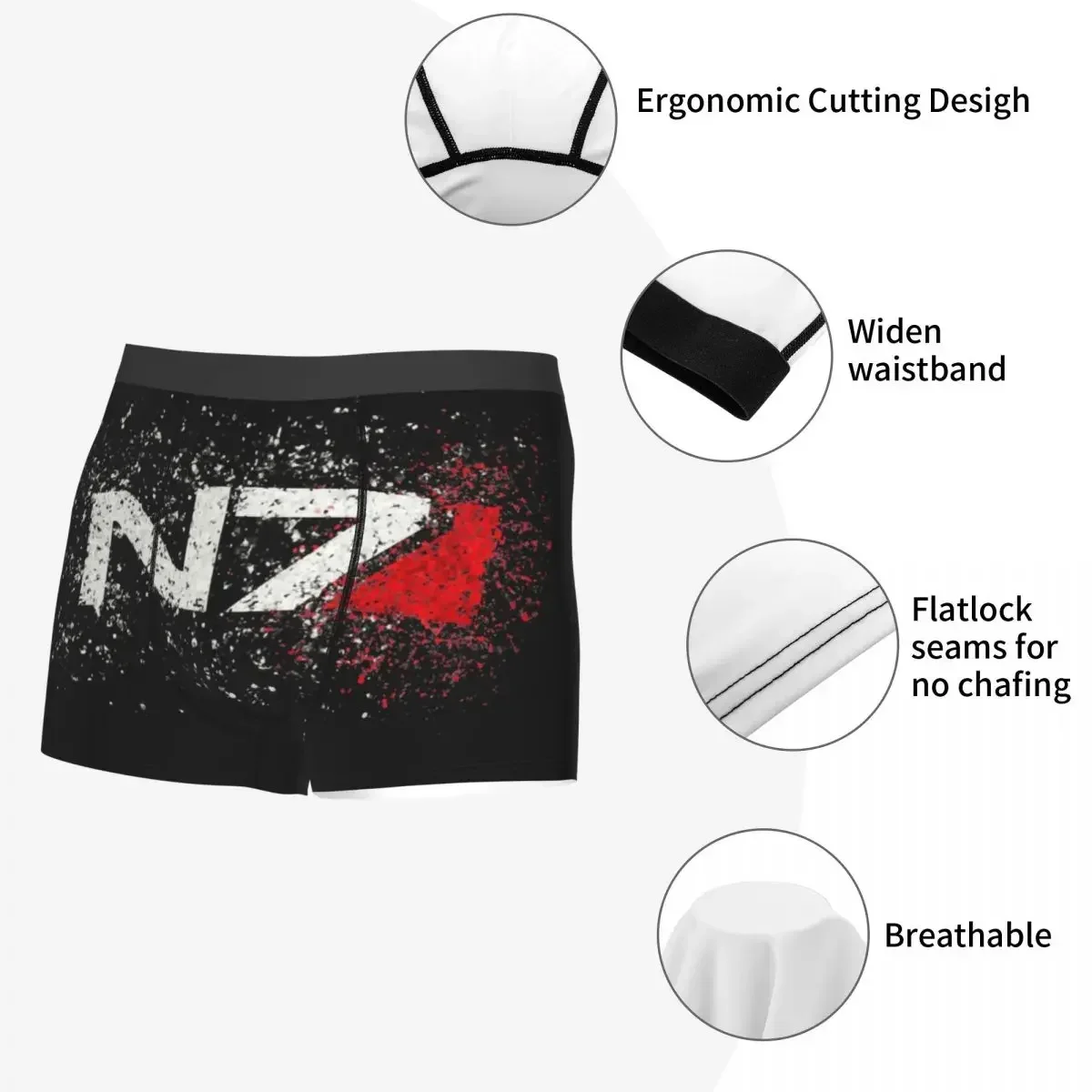 Boxer classique Mass Effprotected N7 Splatter pour homme, impression 3D, sous-vêtement pour amoureux des jeux vidéo, culotte, slip, caleçon doux