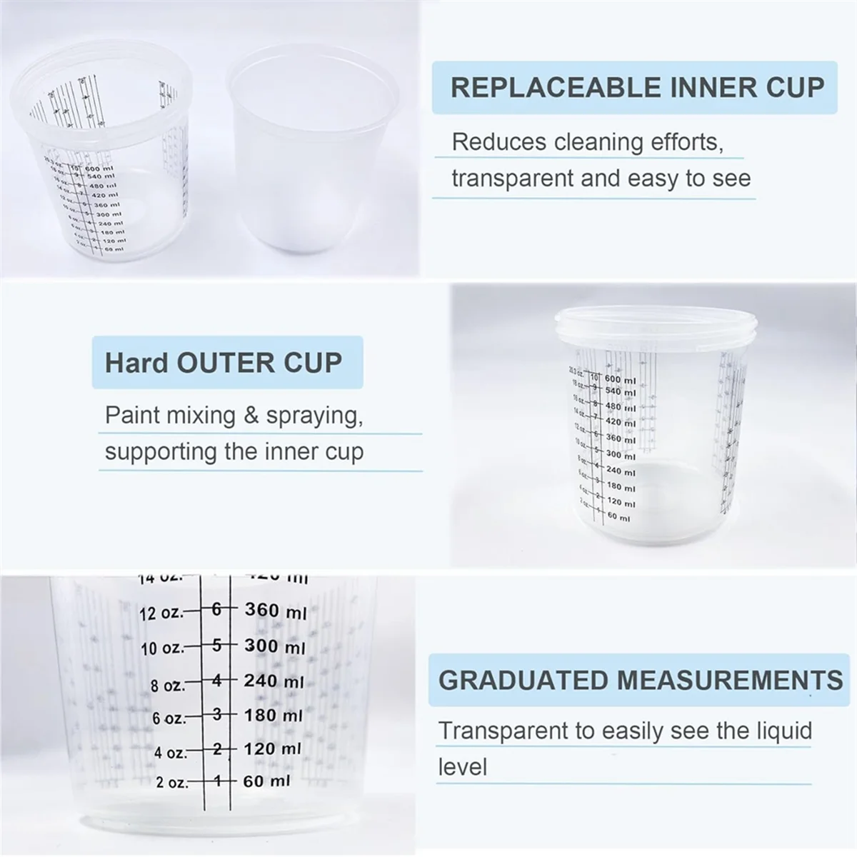 M04Kペイントスプレーヤー混合カップライナーとキャップシステム（HVLPスプレーガン用）、自動車塗装スプレーガン20オンス（600ml）キット