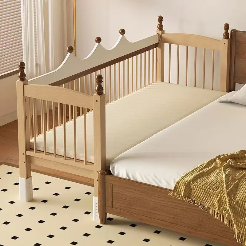 Beech splicing bed, adjustable height, solid wood widening, adults can sleep