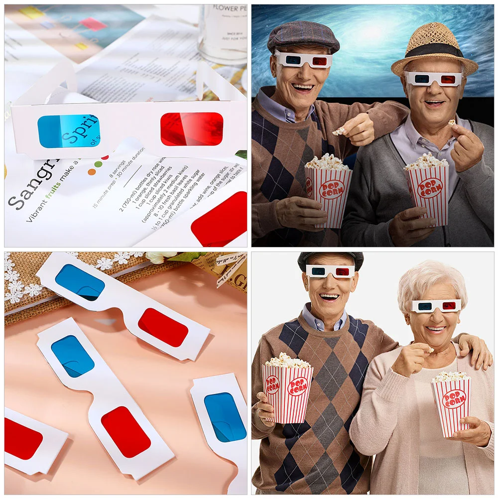 40 Pcs 3 Paper Eyeglasses Three-dimensional Movies Frame Anaglyph Red