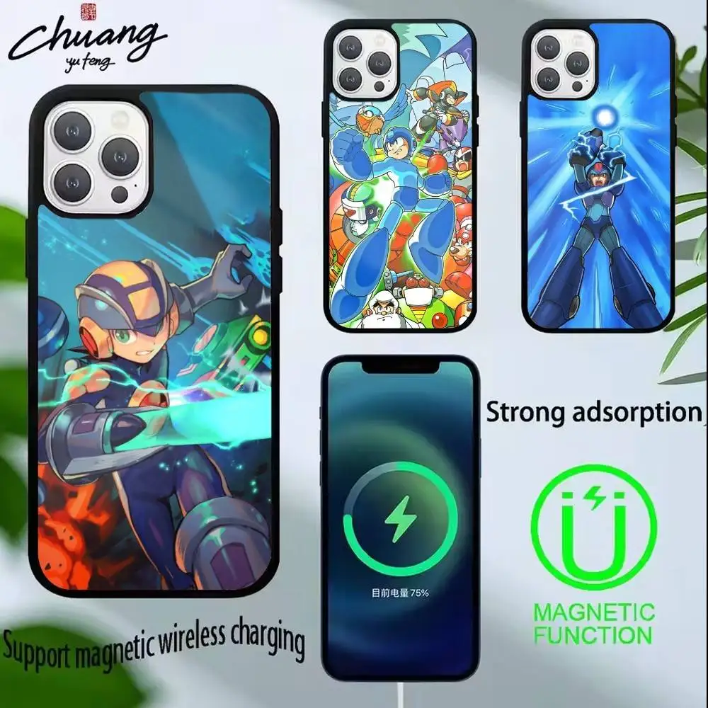

H-Mega Man Anime Phone Case For iPhone 14,16,15,13,17,12,Plus,Pro,Max Magnetic For Magsafe Frosted Cover