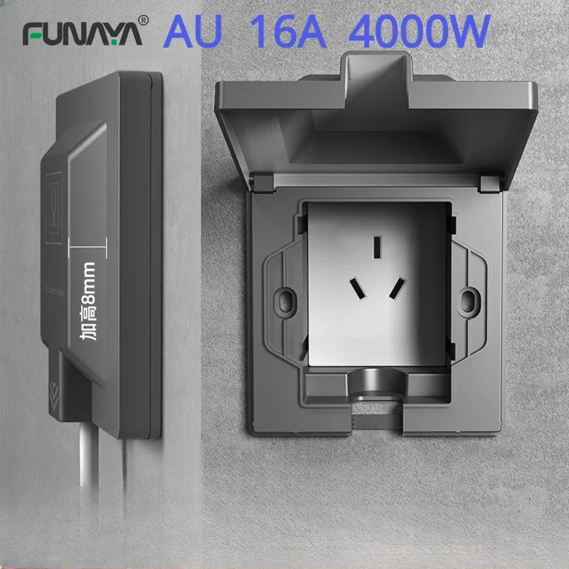 

AU 16A Hidden Wall Waterproof Sockets 4000W 1 Outlet 110v 220v 3 Pin Concealed Embedded Air Conditioning Plastic PC 86mm Socket