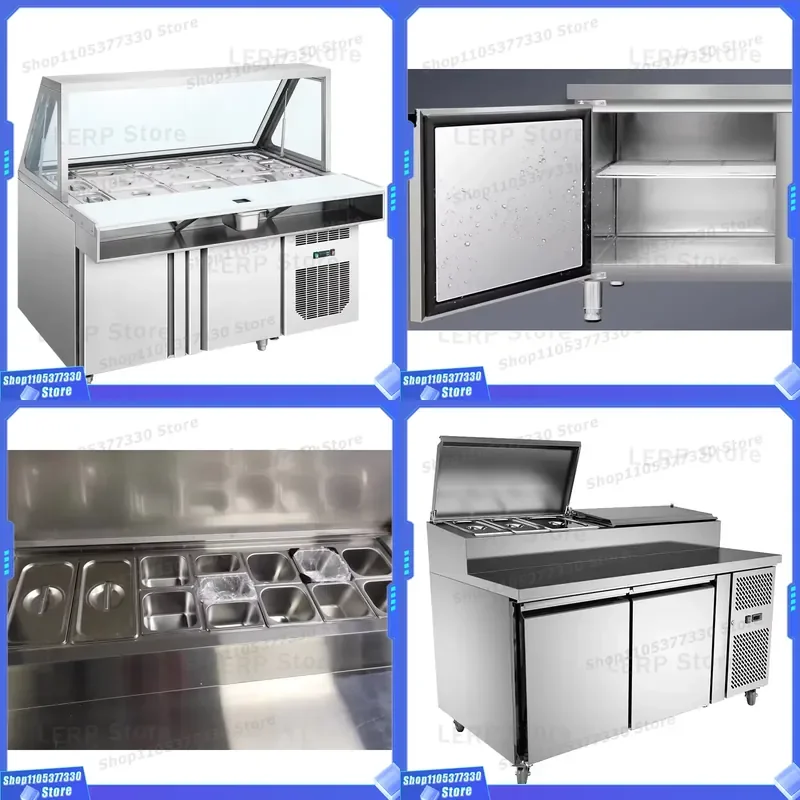 Commercial Stainless Steel Refrigerated Prep Table Salad Bar Workbench with Cooling System for Kitchen Restaurant Food