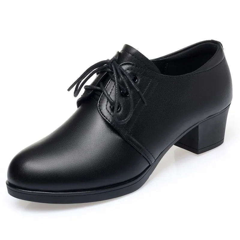 Damen Oxford Schuhe Schwarz Britischer Stil Blockabsatz Pumps für Büro Arbeit Elegant Geschnürt Kunstleder Spitz Zulaufend Formelle Halbschuhe Damenschuhe High Heels Business Mode Frühjahr Sommer – Detail 4