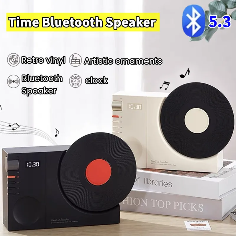 

Clock Bluetooth Speaker Retro Record Player Bluetooth Soundbox Music Center For Computer Speakers Support AUX TFcard Alarm Clock