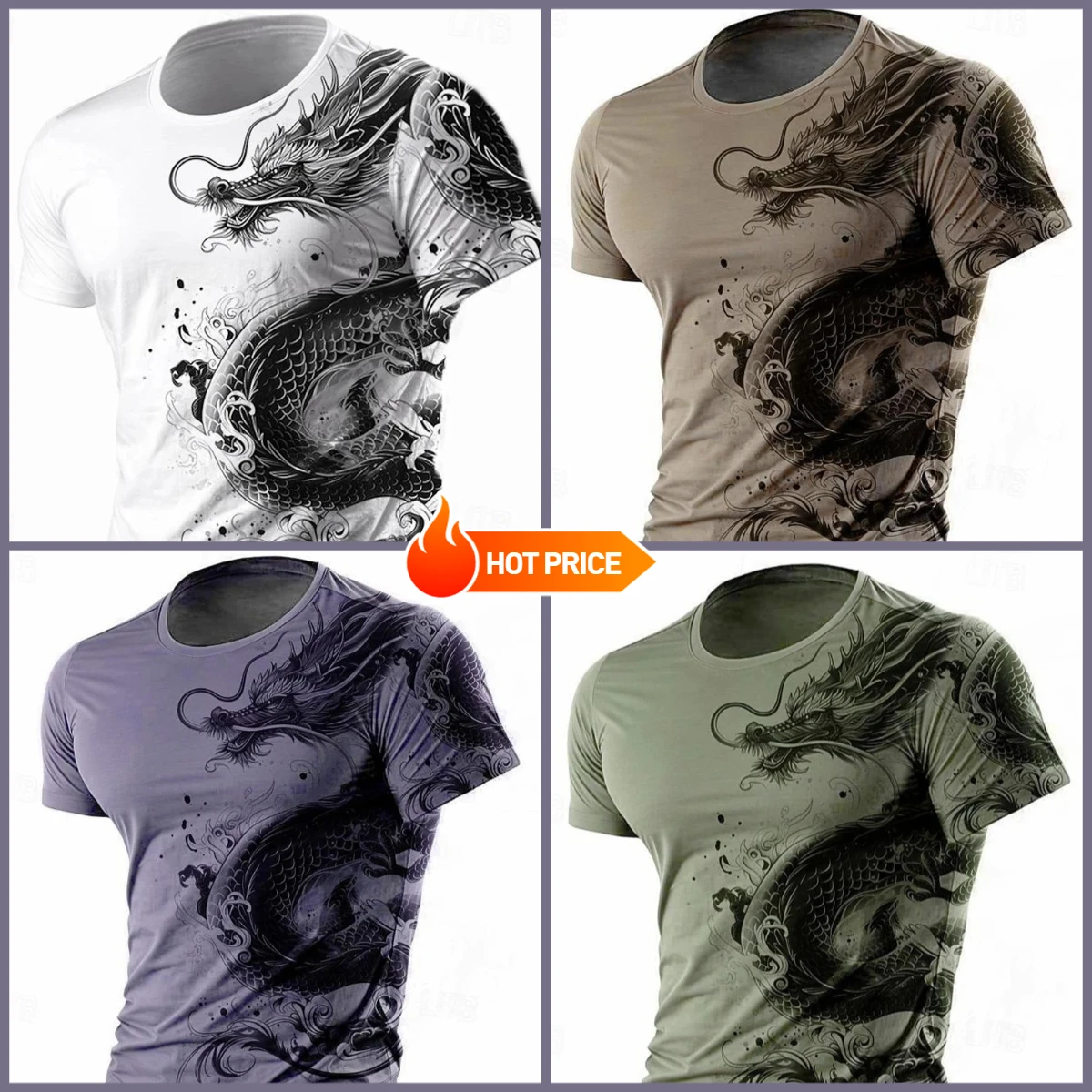 

Men's T-shirt 3D dragon print summer daily casual men's street T-shirt short sleeved outdoor sports city fashion men's T-shirt
