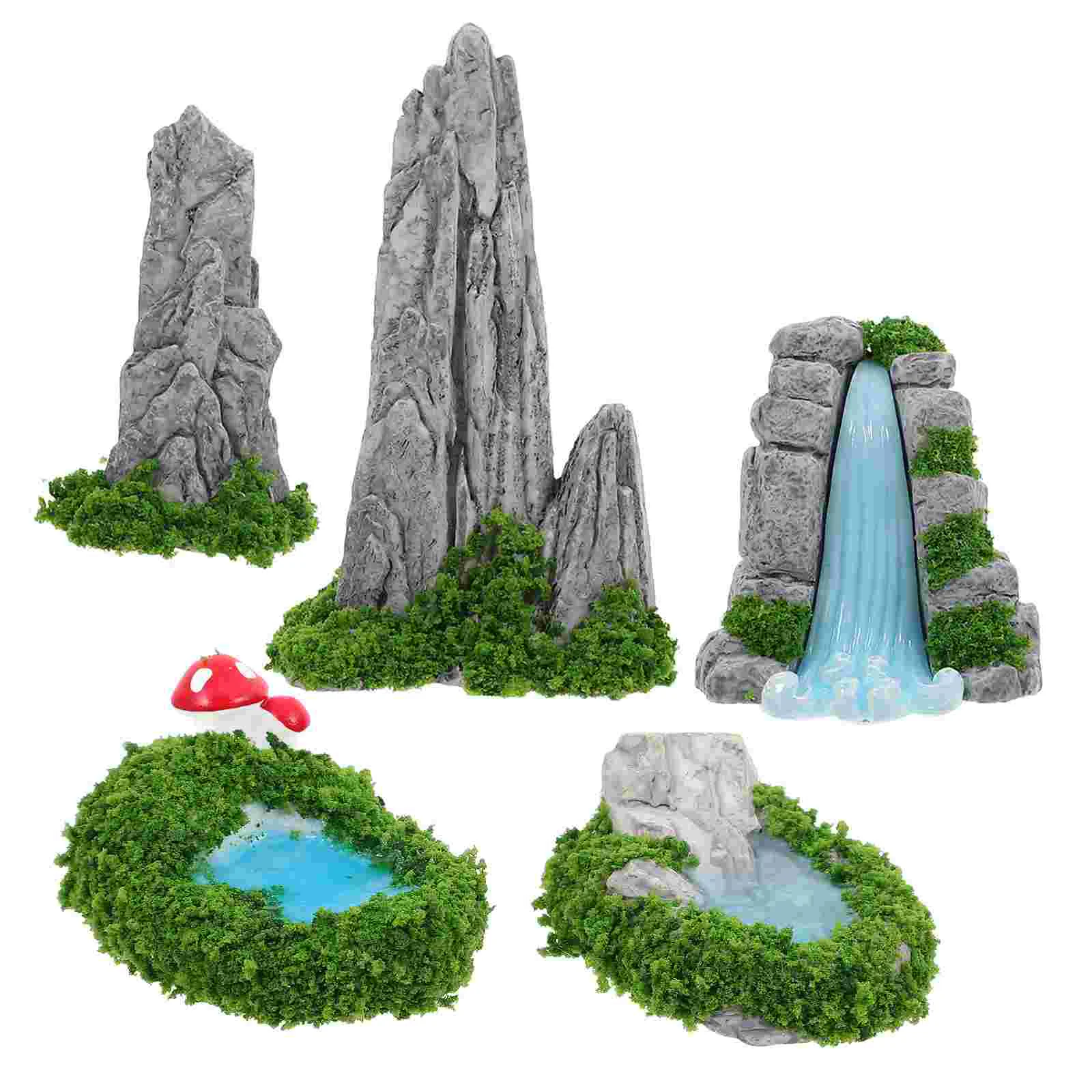 5 Pcs Micro Landscape Rocks Gardening Potted Decoration Stone Rockery Resin Well Miniature Ornaments Pool Fairy Pond