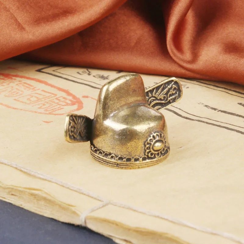 Vintage Brass Scholar Craft Desktop Ornament Black Silk Official Hat Copper Figurine Collectible Tea Pet Gift