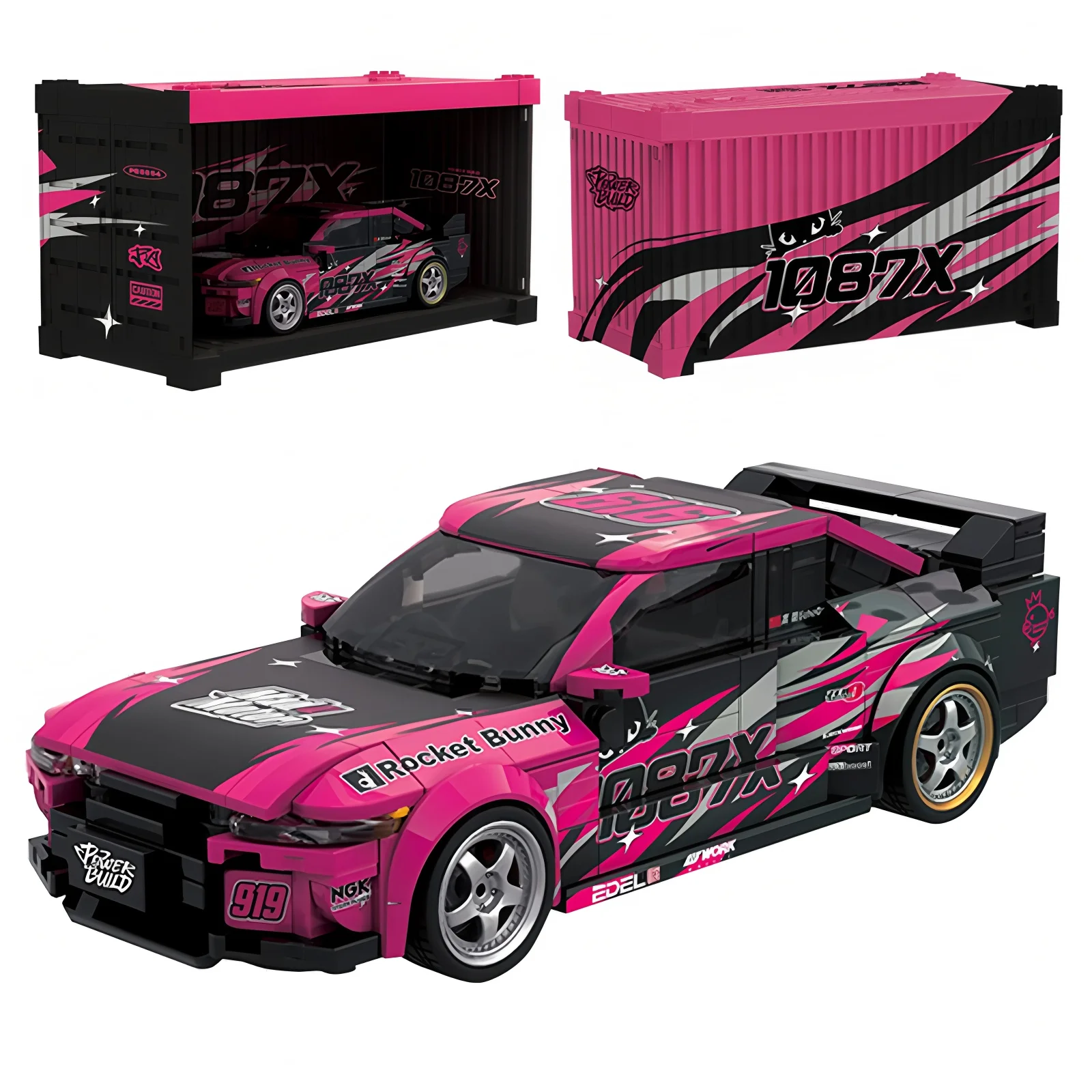 

PB8854 Rose Red Super Racing Model MOC Building Blocks City Speed Car Racer Vehicle Toy Kid Adult Gift with Display Box