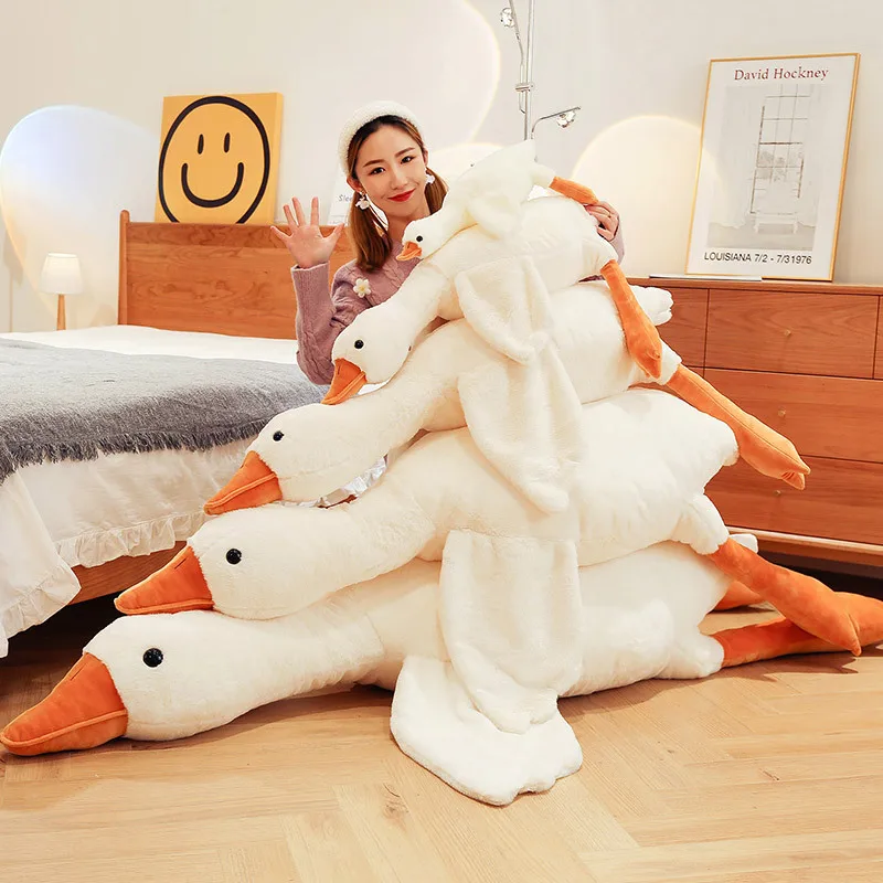 Grande ganso branco brinquedo de pelúcia para menina, pato enorme kawaii, travesseiro do sono, almofada, boneca de pelúcia macia, presente de aniversário fofo, 50-190cm