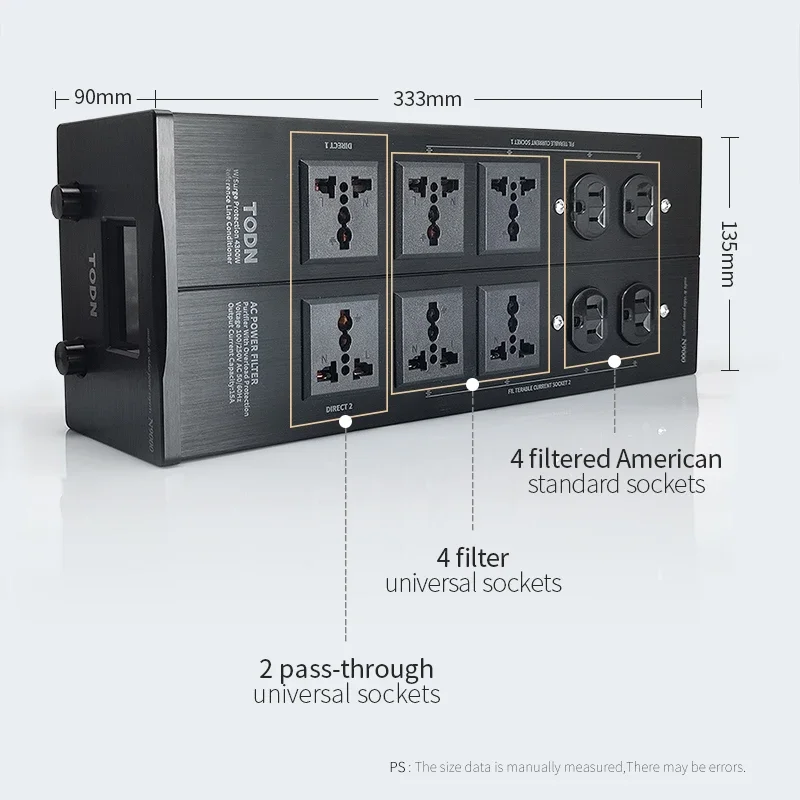 TODN Audio Noise AC Power Filter Power Conditioner Purifier Surge Protection with EU Outlets Power Strip