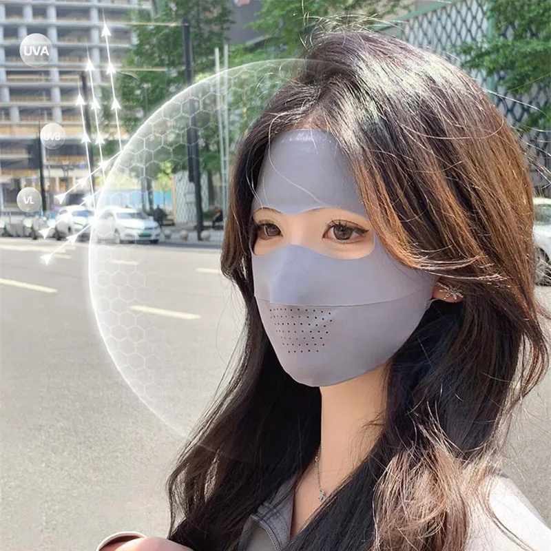 Maschera estiva a pieno facciale protezione solare seta di ghiaccio sezione frontale staccabile senza tracce anti-uv copertura per il viso traspirante ad asciugatura rapida