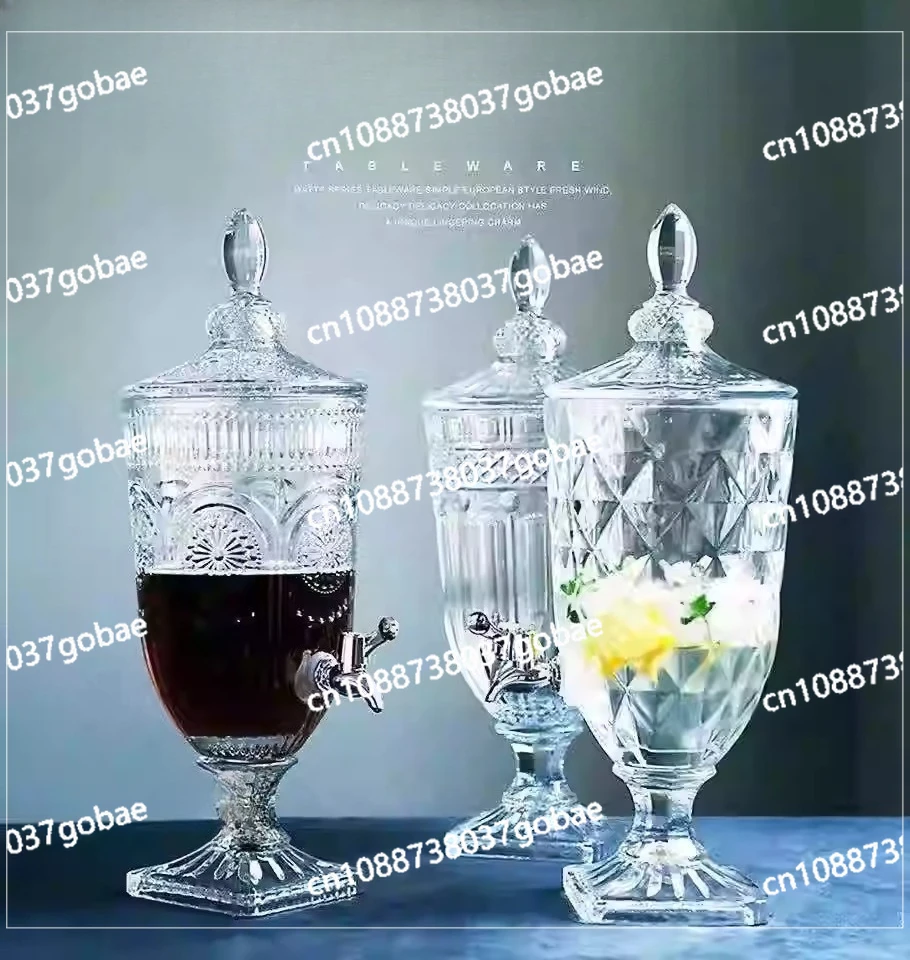 2L 3L 5L glass juice jug with lid and tap embossed soda bottle