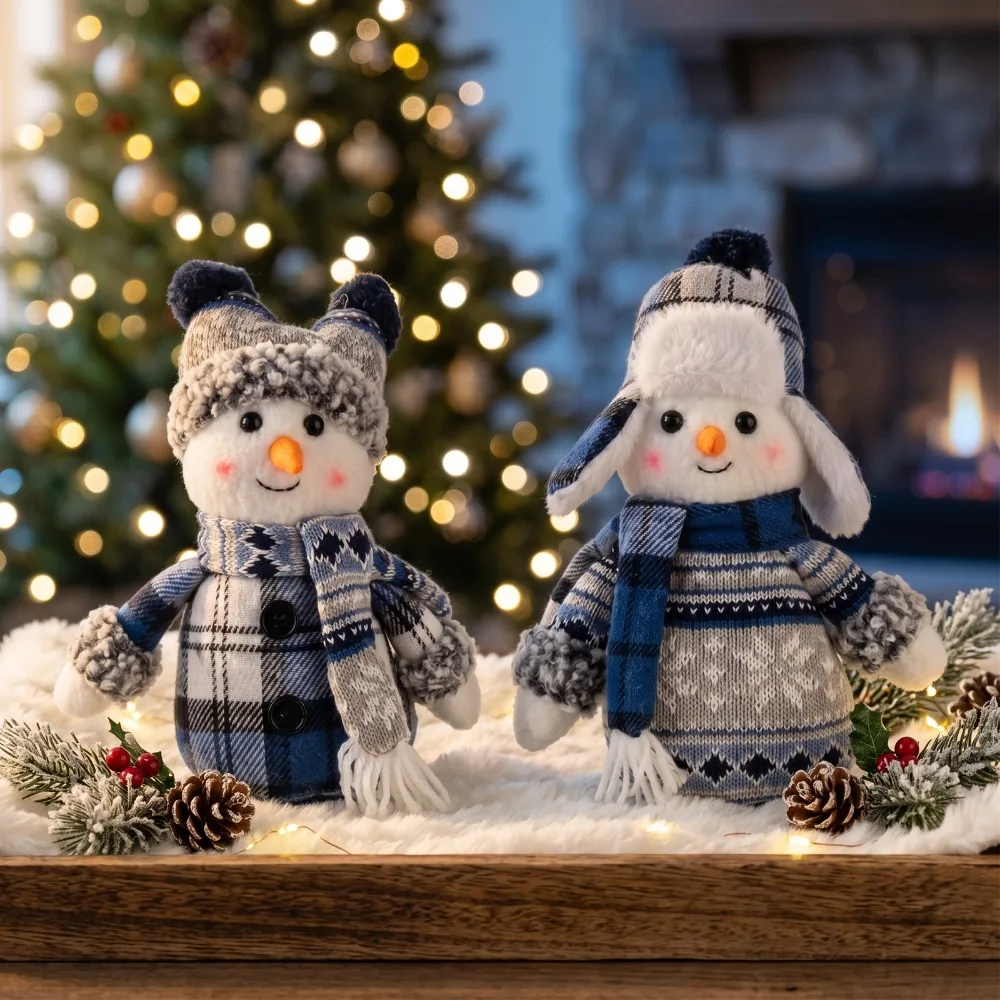 Two-piece blue and red snowman Christmas figurines for hanging decorations, especially suitable for decorating and setting up th