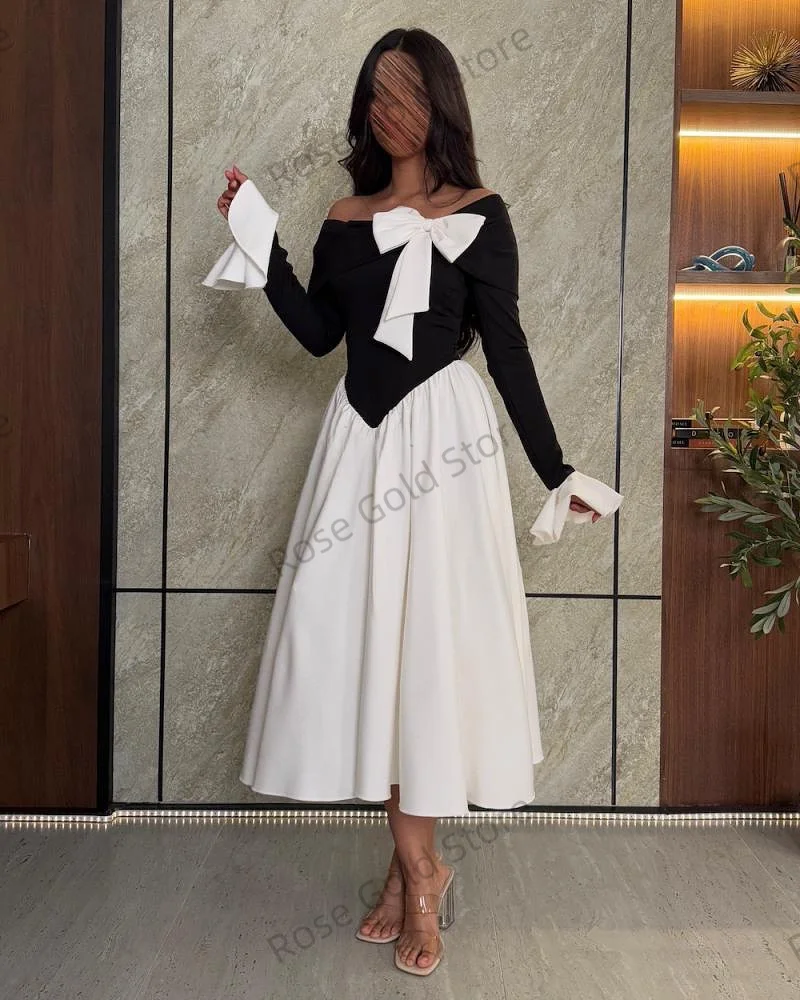 Abito da ballo semplice con spalle scoperte per donne arabe A Line Vestidos de Soriee con fiocco Abito da sera corto personalizzato Abbigliamento estivo