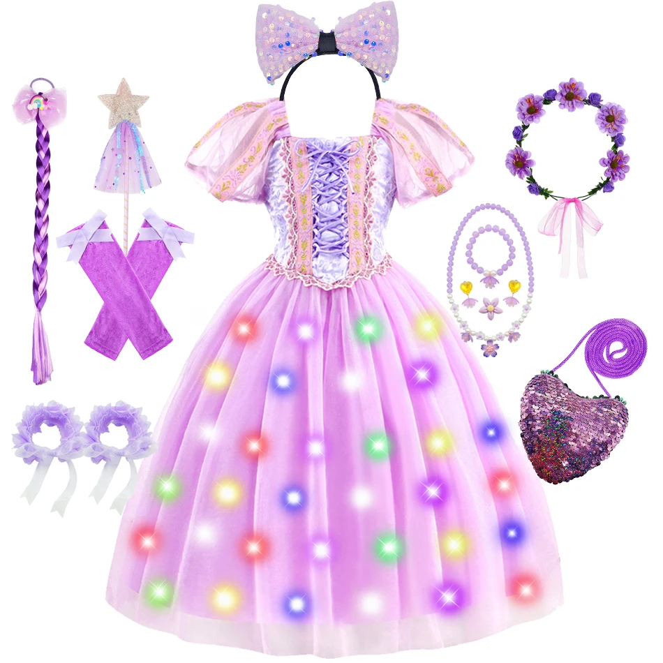 Princess Rapunzel Fancy Dress Children Disney Movie Cosplay Costumes Halloween Party Clothes for Kids Birthday Surprise Gift