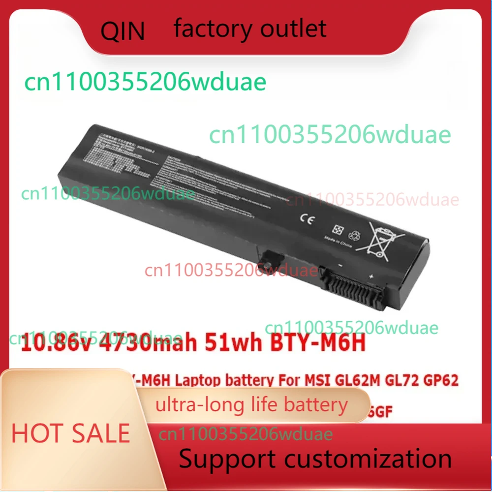 

BTY-M6H 10,86 В 4730 мАч 51 Втч Оригинальный аккумулятор для ноутбука BTY-M6H для MSI GL62M GL72 GP62 GP62MVR GP72 GE62 GE72 MS-16J1