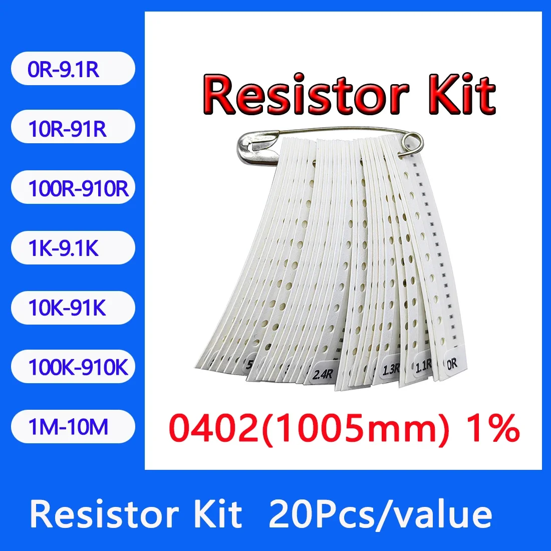 Resistor kit 0402 1005mm smd Resistor package 24values*20PCS=480PCS 1% Sample Kit Resisor