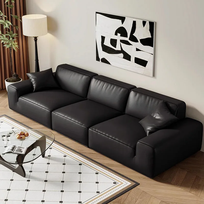 Sofa z prawdziwej skóry w stylu włoskim minimalistyczne nowoczesne sofy czarne duże meble do salonu Muebles Para Salas Modernos