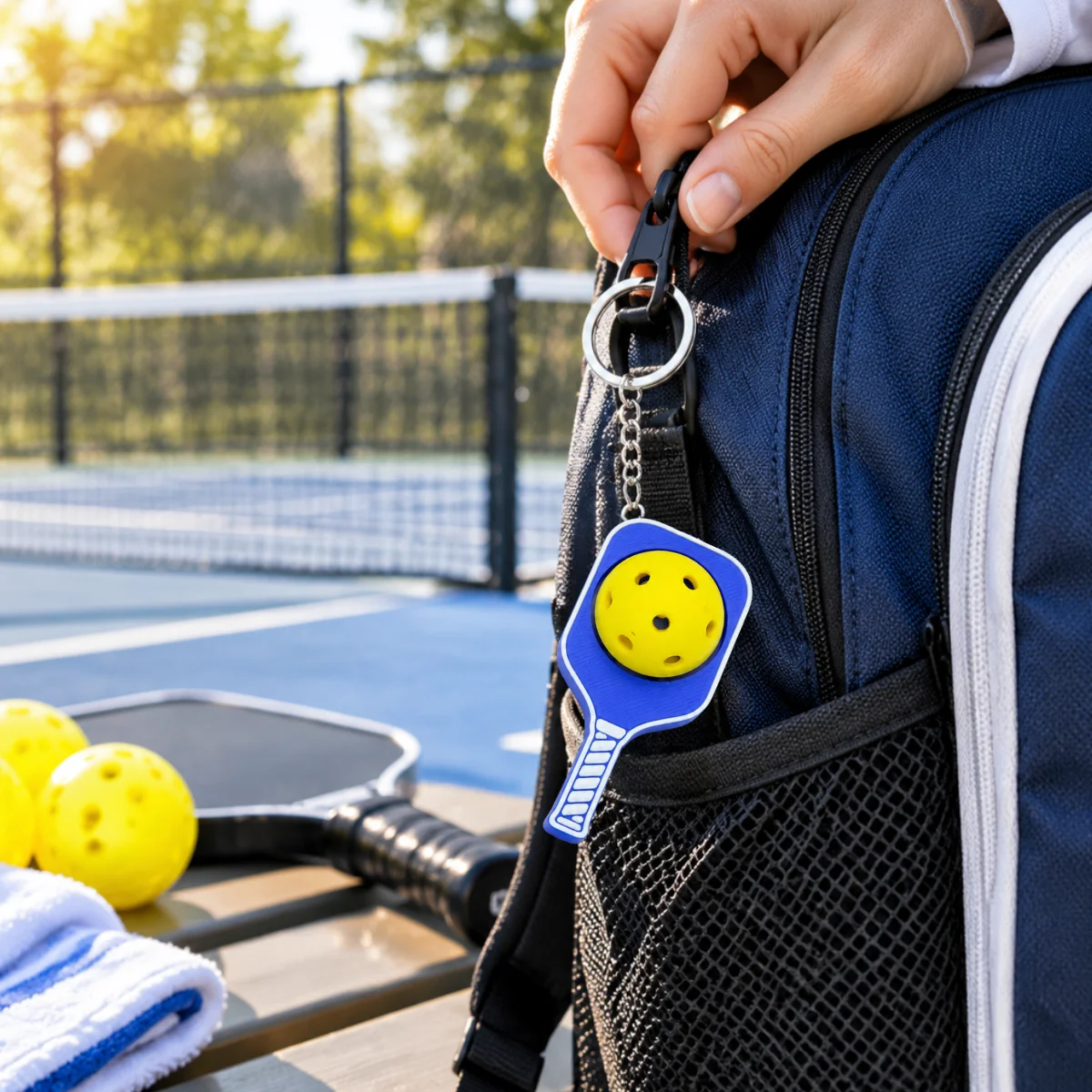1Pcs Cute Pickleball Paddle Fidget Clicker Keychain,3D Printed Eco PLA Stress Relief Clicker Pendant Gift for Sports Lovers
