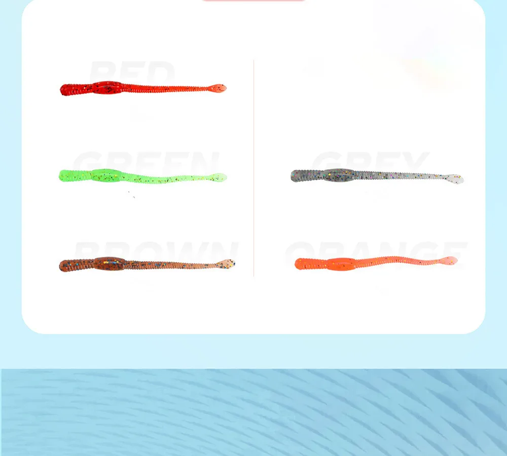 Angel köder Long Tail Wurm 7cm Soft Bait Texas Rig Drop-Shot Rig Jig Kopf Blink Pailletten Maden Kunst köder Los 10 Stück Verkauf – Detail 3