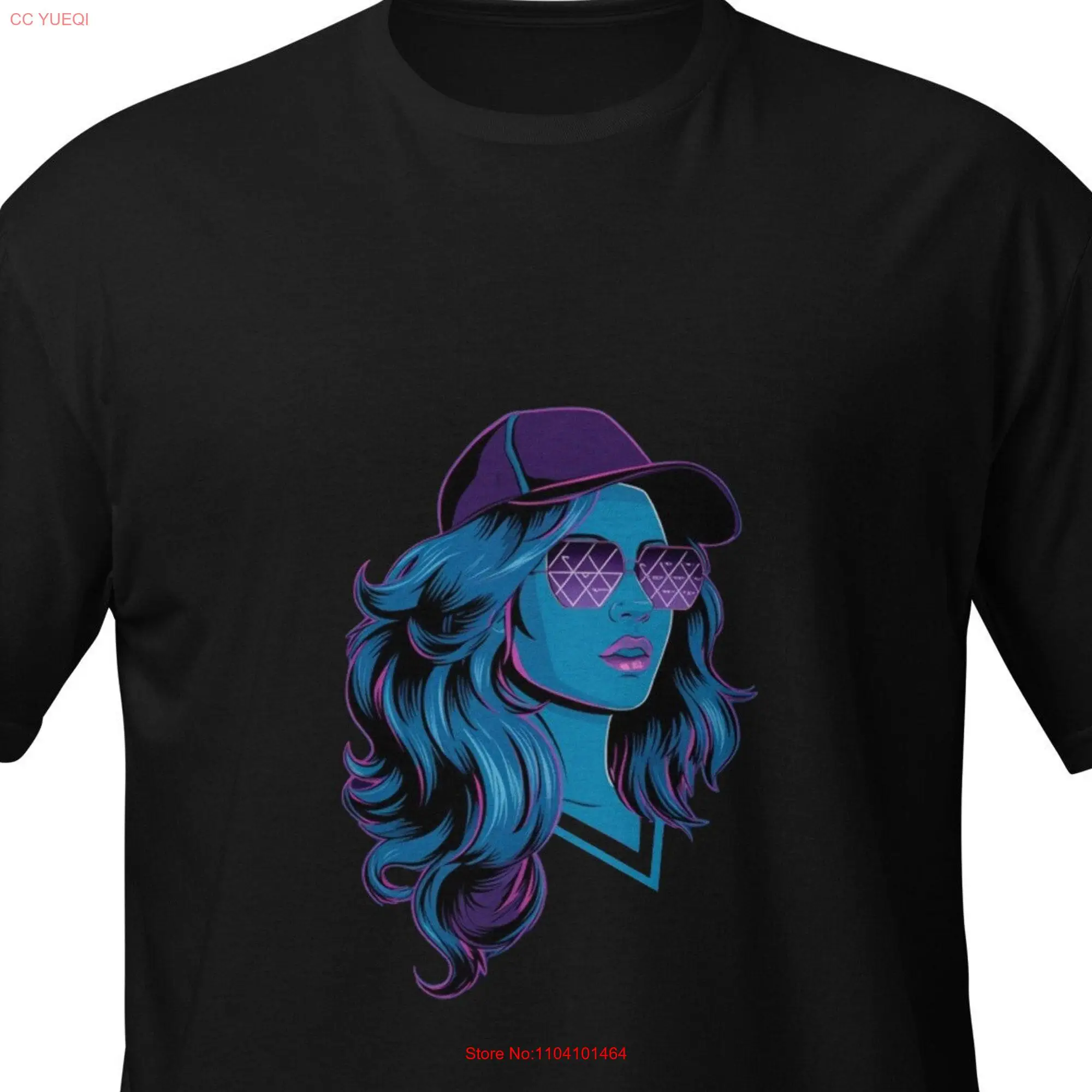 Electric Blue Melody Retro Musician T Shirt with Neon Vibrations   long or short sleeves