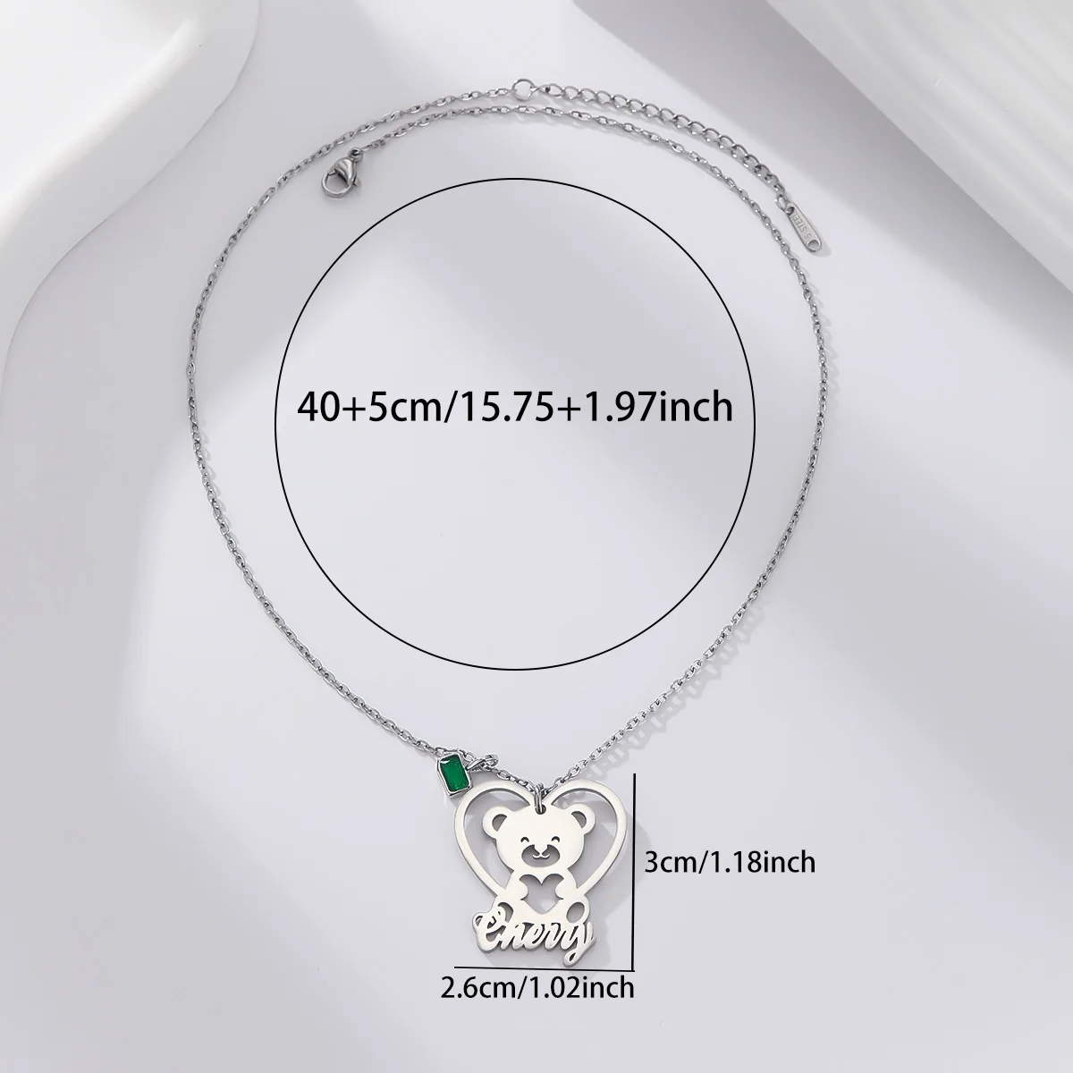 Chandler Custom Name Fashion Stainless Steel Cute Heart Bear Shape Jewelry Necklace Pendant for Women Birthday Gift