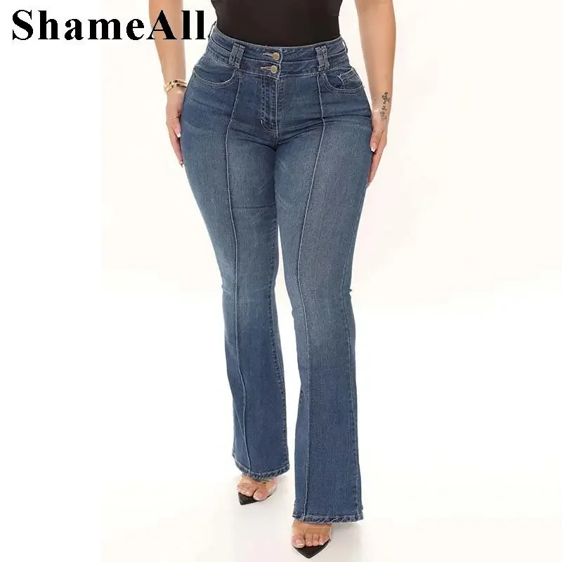 Plus Size Striped Patchwork Boot Cut 4xl Sexy Slim Fit Casual Bootcut Denim Pants Stretchy Skinny Micro Trousers Boot-cut Jeans