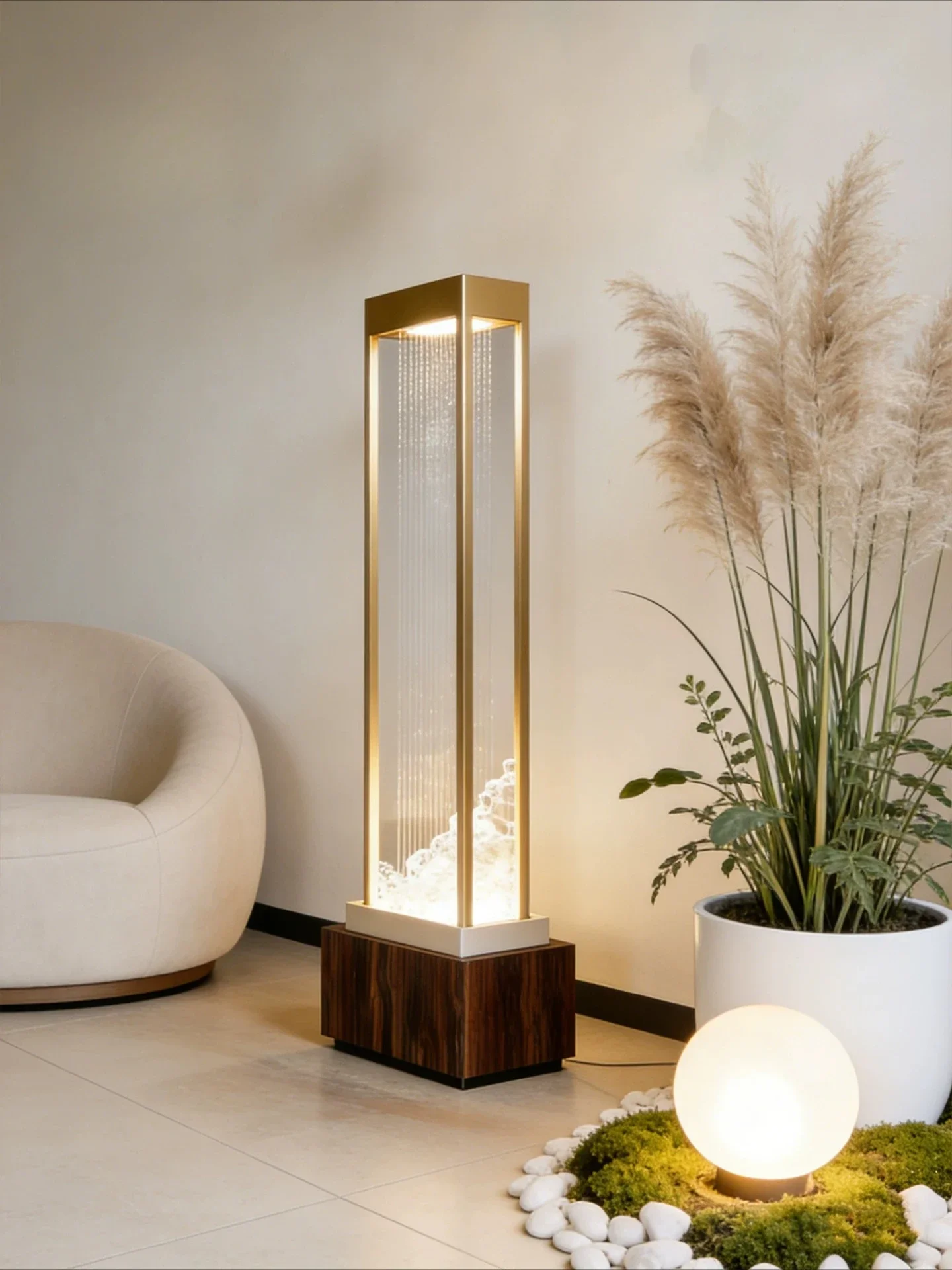 flowing water floor lamp, living room entrance circulating water curtain wall landscaping atmosphere light lucky ornament