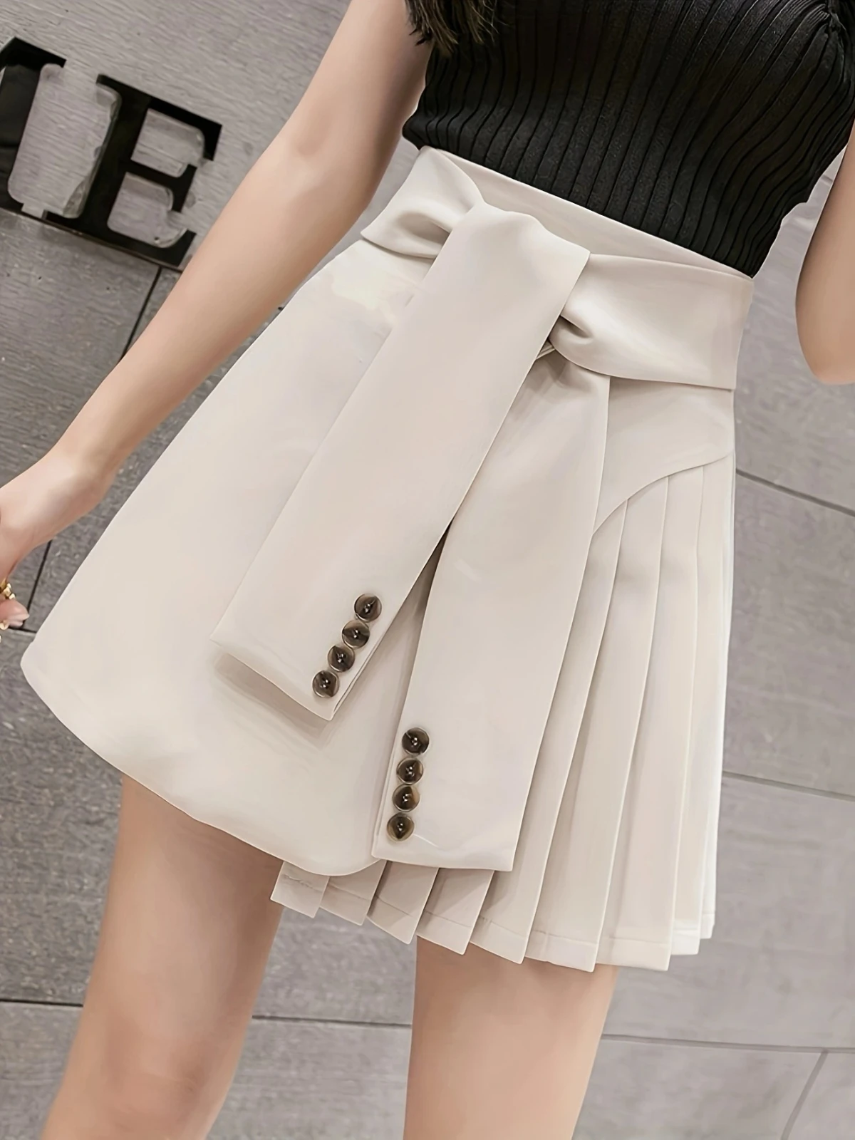 Women High Waist Pleated Mini Skirt With Bow Detail And Buttons For Casual Daily And Elegant Occasion