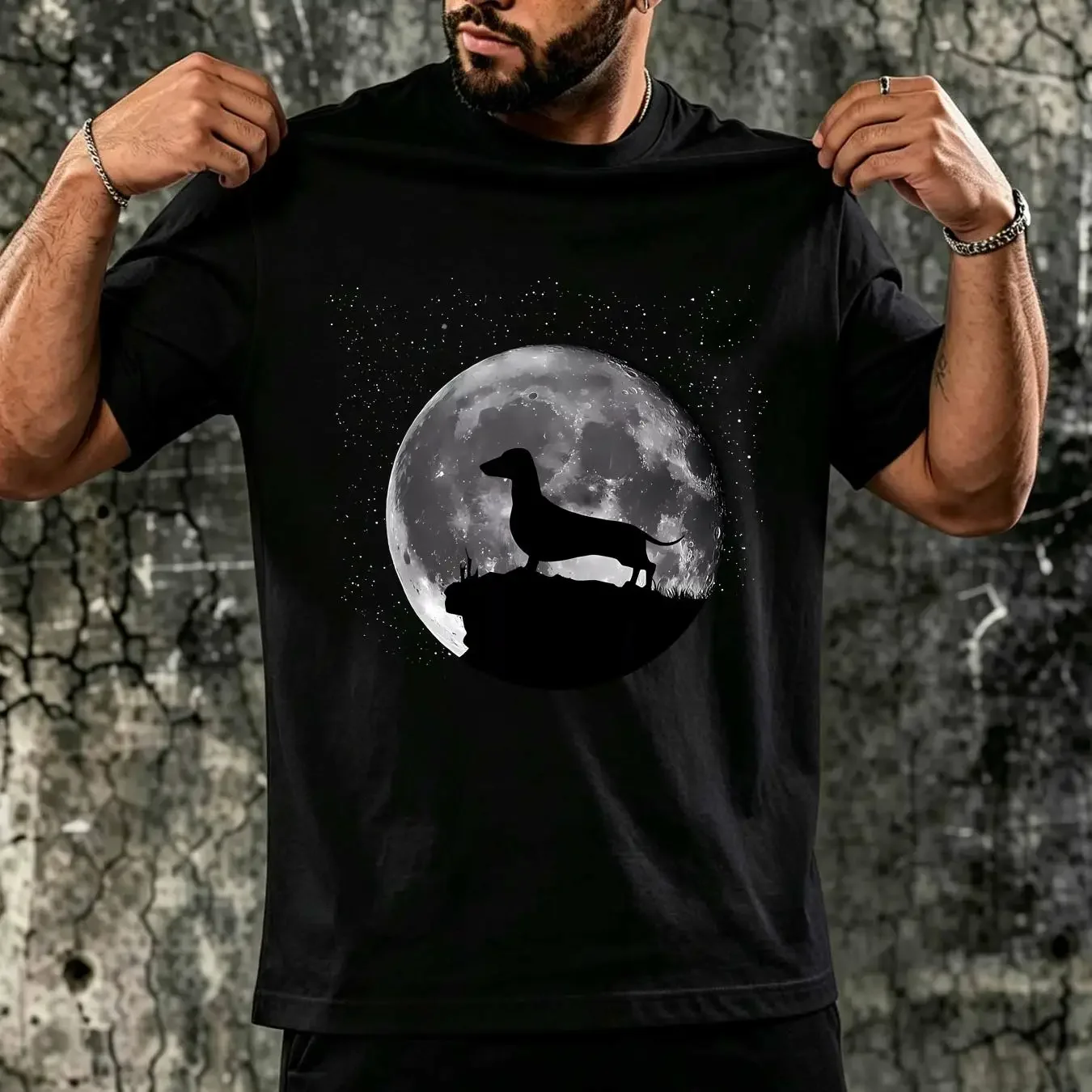 washed T Shirt Dachshund Wiener Doxen Dog Moon Funny Size S 5XL vintage Washed Stretched Unisex Casual homme Versatile