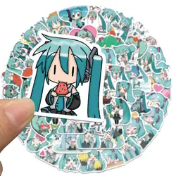 10/65 sztuk Kawaii Chibi Hatsune Miku pakiet naklejek Anime bagaż kalkomania naklejka na laptopa walizka Skateboard telefon lodówka naklejki wodoodporne