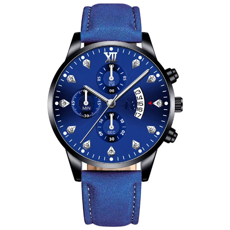 Relojes de negocios de lujo para hombre, reloj de pulsera de cuarzo y cuero, deportivo, informal, con calendario y fecha, color negro