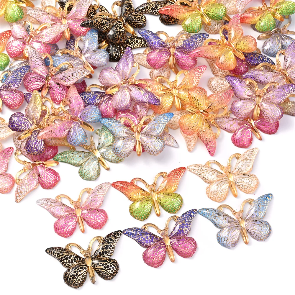 10pcs 23x28mm Resin Butterfly Charms Pendant diy Earrings Pendant Necklace Jewelry Accessories Patc