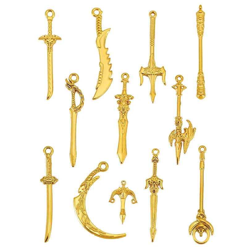 3pcs Stainless Steel Bookmark Retro Knightly Sword Charm Anime Weapons Knife Pendant for DIY Keychain Jewelry Making Accessories