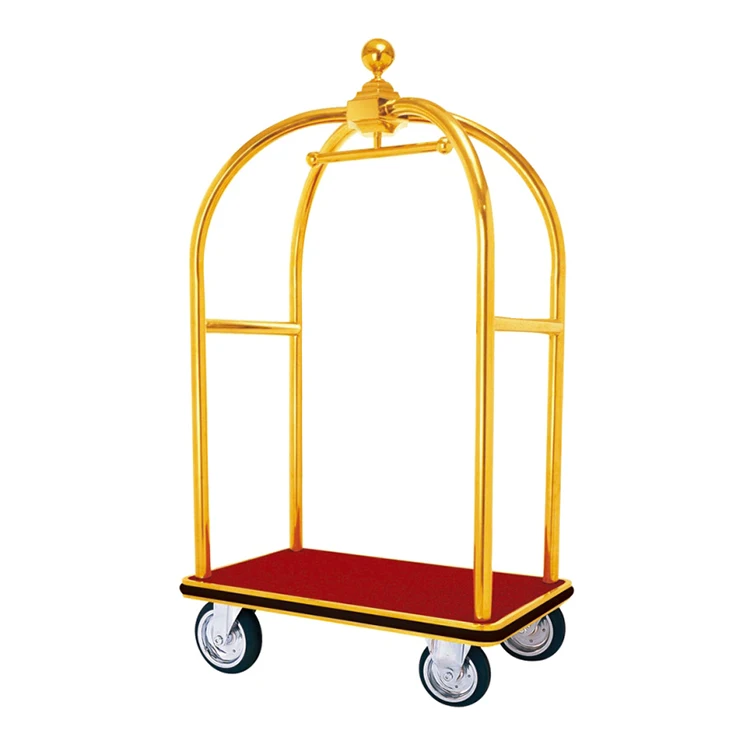 

Wholesale Commercial 304 Stainless Steel Hotel Titanium Gold Bellman Luggage Cart